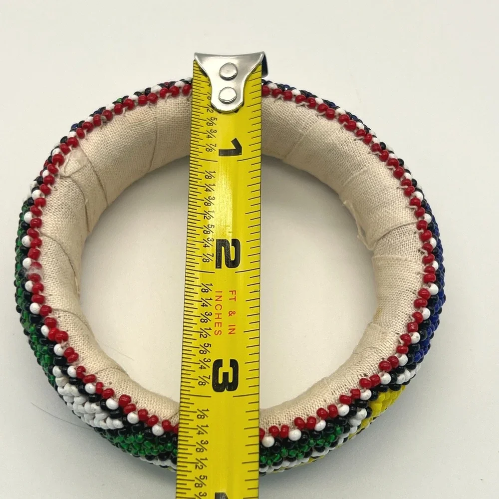 Vintage Seed Beaded Bangle Bracelet‎ Multicolored Geometric